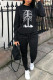 Black Casual Print Patchwork O Neck Long Sleeve Two Pieces