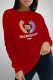 Red Casual Print Letter O Neck Tops