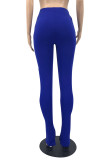 Blue Casual Solid Patchwork Slit Skinny High Waist Trousers