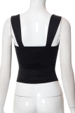 Black Sexy Solid Patchwork Mesh Square Collar Tops