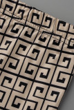 Black Fashion Casual Print Bandage Patchwork Asymmetrical O Neck Plus Size Two Pieces