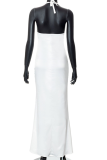 White Casual Solid Patchwork Halter Trumpet Mermaid Dresses