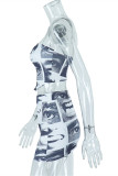 White Sexy Print Backless Strapless Sleeveless Two Pieces