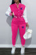 Rose Red Casual Print Patchwork Mandarin Collar Long Sleeve Two Pieces
