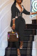 Black Casual Solid Patchwork Turn-back Collar Long Sleeve Two Pieces