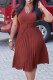 Red Bean Paste Casual Elegant Solid Patchwork Fold O Neck A Line Dresses
