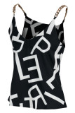 Black Red Sexy Print Patchwork Chains Spaghetti Strap Tops