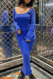 Blue Sexy Solid Patchwork Square Collar Pencil Skirt Dresses