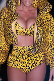Leopard Print Street Leopard Patchwork Turndown Collar Outerwear
