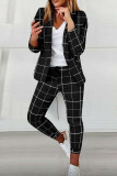 Matte Black Casual Print Patchwork Turndown Collar Long Sleeve Two Pieces