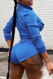 Pink Sexy Solid Zipper Turndown Collar Long Sleeve Two Pieces