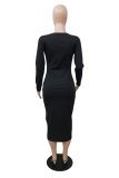 White Casual Solid Patchwork U Neck Pencil Skirt Dresses