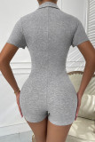 Rose Red Casual Solid Patchwork Buckle Turndown Collar Skinny Rompers