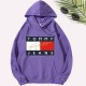 Purple Casual Print Letter Hooded Collar Tops