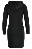 Red Fashion Casual Solid Patchwork Hooded Collar Long Sleeve Dresses