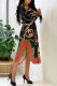 Black Sweet Print Letter Asymmetrical Turndown Collar Shirt Dress Dresses