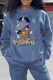 Blue Casual Street Print Patchwork Letter O Neck Tops