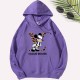 Purple Casual Character Print Letter Hooded Collar Tops