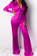 Purple Casual Solid Patchwork Buttons Turn-back Collar Long Sleeve Two Pieces