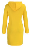 Red Fashion Casual Solid Patchwork Hooded Collar Long Sleeve Dresses