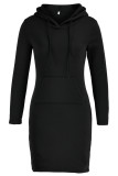 Red Fashion Casual Solid Patchwork Hooded Collar Long Sleeve Dresses