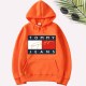 Orange Casual Print Letter Hooded Collar Tops