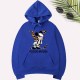 Blue Casual Character Print Letter Hooded Collar Tops