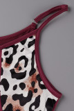Red Sexy Casual Print Leopard Patchwork Backless Spaghetti Strap Long Dress