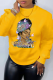 Yellow Casual Street Print Patchwork Letter O Neck Tops