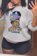 Grey Casual Street Print Patchwork Letter O Neck Tops