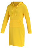 Red Fashion Casual Solid Patchwork Hooded Collar Long Sleeve Dresses