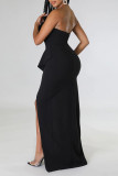 Red Elegant Solid Patchwork Fold Asymmetrical Strapless Evening Dress Dresses