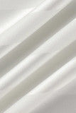 White Fashion Casual Patchwork Embroidery See-through O Neck Evening Dress