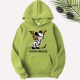 Green Casual Character Print Letter Hooded Collar Tops