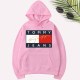Pink Casual Print Letter Hooded Collar Tops