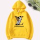 Yellow Casual Character Print Letter Hooded Collar Tops