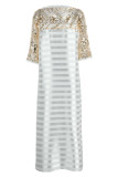 White Fashion Casual Patchwork Embroidery See-through O Neck Evening Dress