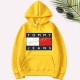 Yellow Casual Print Letter Hooded Collar Tops