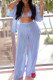 Light Blue Sexy Solid Patchwork Buckle Fold Turndown Collar Long Sleeve Three Pieces