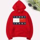 Red Casual Print Letter Hooded Collar Tops