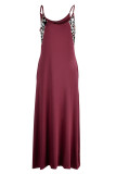 Red Sexy Casual Print Leopard Patchwork Backless Spaghetti Strap Long Dress