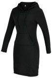 Red Fashion Casual Solid Patchwork Hooded Collar Long Sleeve Dresses