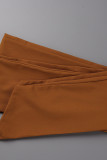 Orange Fashion Casual Solid Patchwork Slit V Neck Long Sleeve Dresses