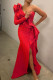 Red Fashion Sexy Solid Patchwork Slit One Shoulder Evening Dress Dresses