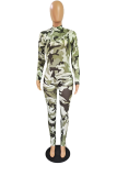 Green Sexy Camouflage Print Patchwork O Neck Skinny Jumpsuits