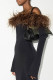 Black Sexy Solid Patchwork Feathers Off the Shoulder Pencil Skirt Dresses