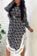 Black Sweet Print Letter Asymmetrical Turndown Collar Shirt Dress Dresses