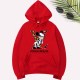Red Casual Character Print Letter Hooded Collar Tops