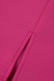 Rose Red Fashion Casual Solid Patchwork Backless Off the Shoulder Long Sleeve Dresses