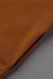 Orange Fashion Casual Solid Patchwork Slit V Neck Long Sleeve Dresses
